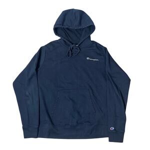 Champion Black Hoodie Plain Logo Pullover Sweatshirt Athletic Large